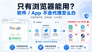 电脑开了梯子,为什么只有浏览器能用?软件和 App 不走代理怎么办?