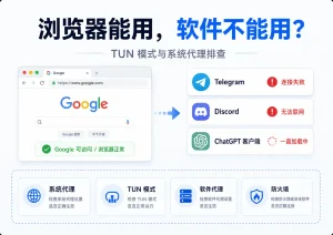 梯子浏览器能用但软件不能用怎么办?TUN 模式和系统代理排查