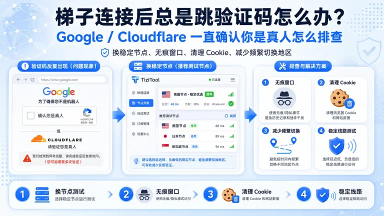 梯子连接后总是跳验证码怎么办？Google、Cloudflare 一直确认你是真人怎么排查