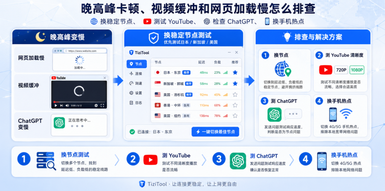 梯子晚上很慢怎么办？晚高峰卡顿、视频缓冲和网页加载慢怎么排查