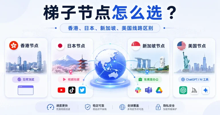 梯子节点怎么选？香港、日本、新加坡、美国线路有什么区别？