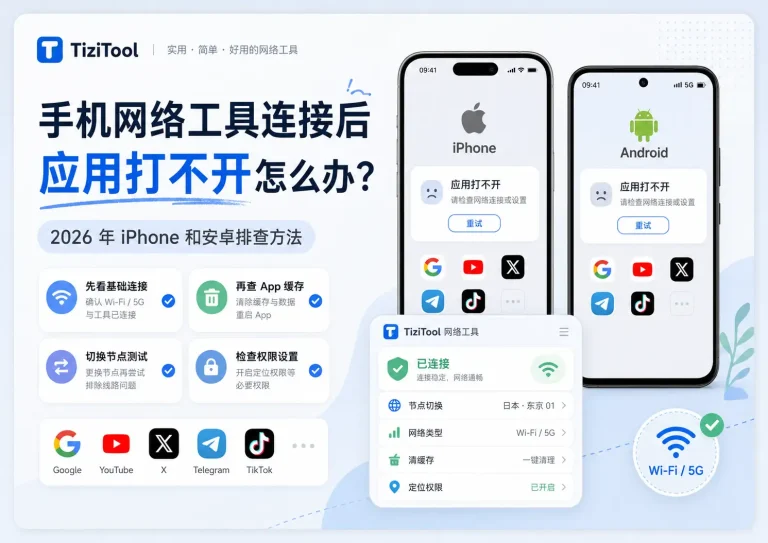 手机网络工具连接后应用打不开怎么办？2026 年 iPhone 和安卓排查方法
