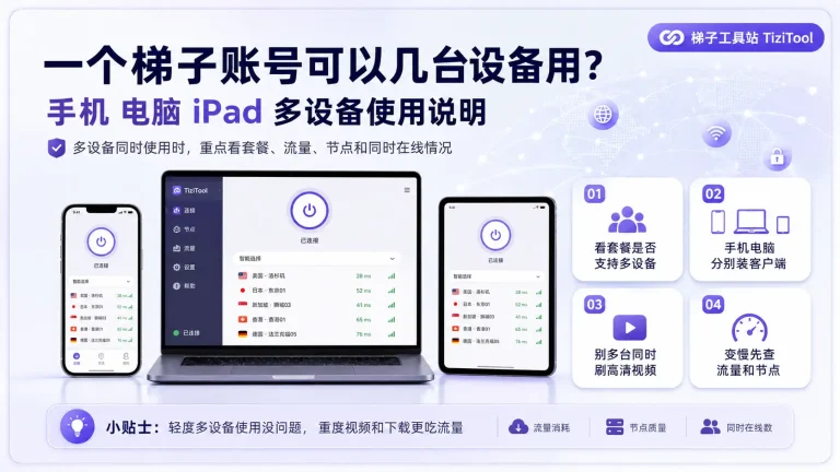 一个梯子账号可以几台设备用？2026 年手机电脑 iPad 多设备使用说明