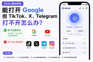 Google 能打开，但 TikTok、X、Telegram 打不开怎么办？2026 年应用访问异常排查